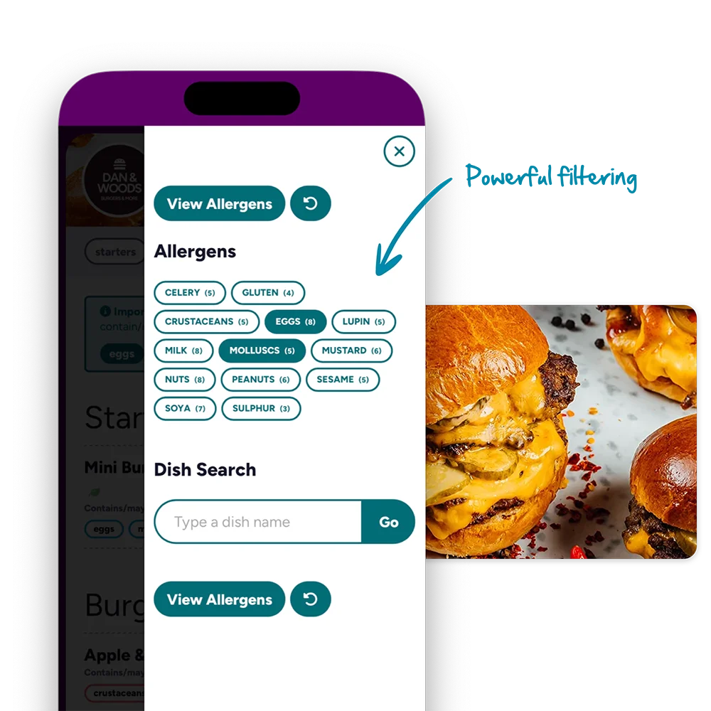 dishero customer allergen management web app filtering